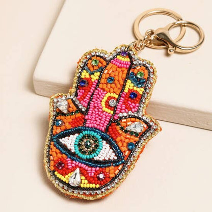 Rainbow Hamza hand beaded keyring
