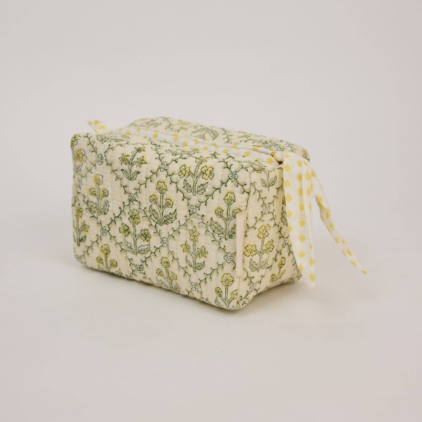 Organic Cotton Toiletry Bag (Small)  - Floral Lattice Buttercream