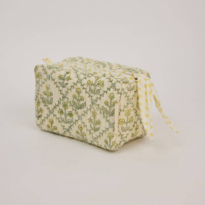 Organic Cotton Toiletry Bag (Small)  - Floral Lattice Buttercream