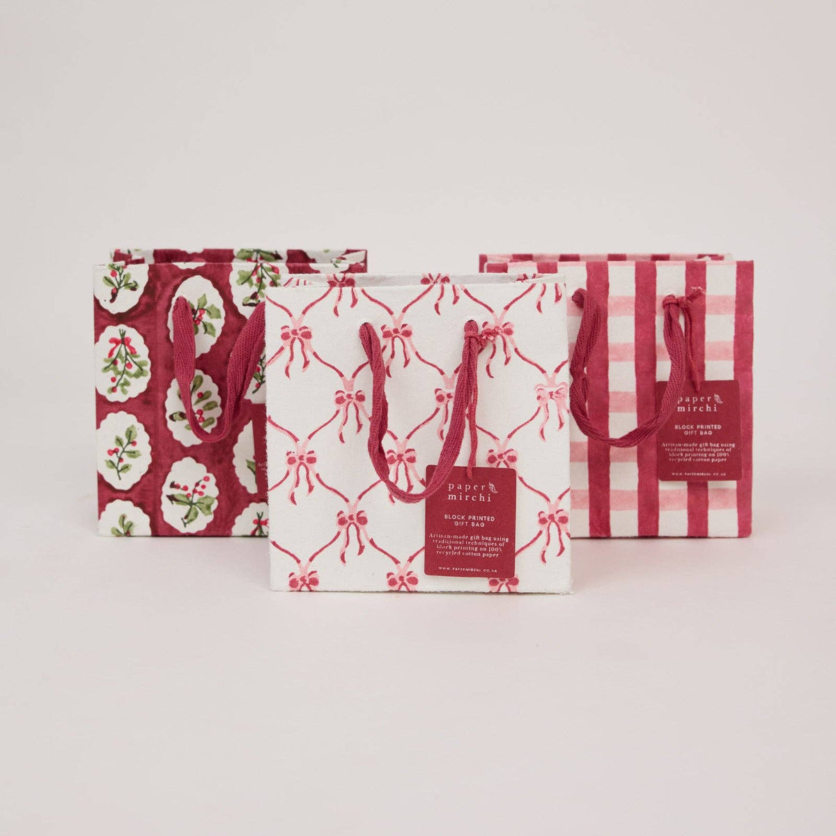 Block Printed Gift Bags (Small) - Christmas Pudding