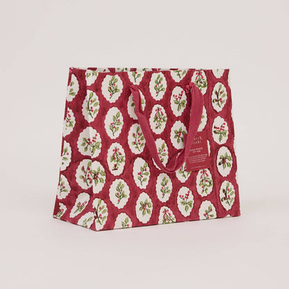 Block Printed Gift Bags (Medium) - Christmas Pudding