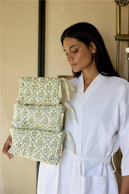 Organic Cotton Toiletry Bag (Small)  - Floral Lattice Buttercream