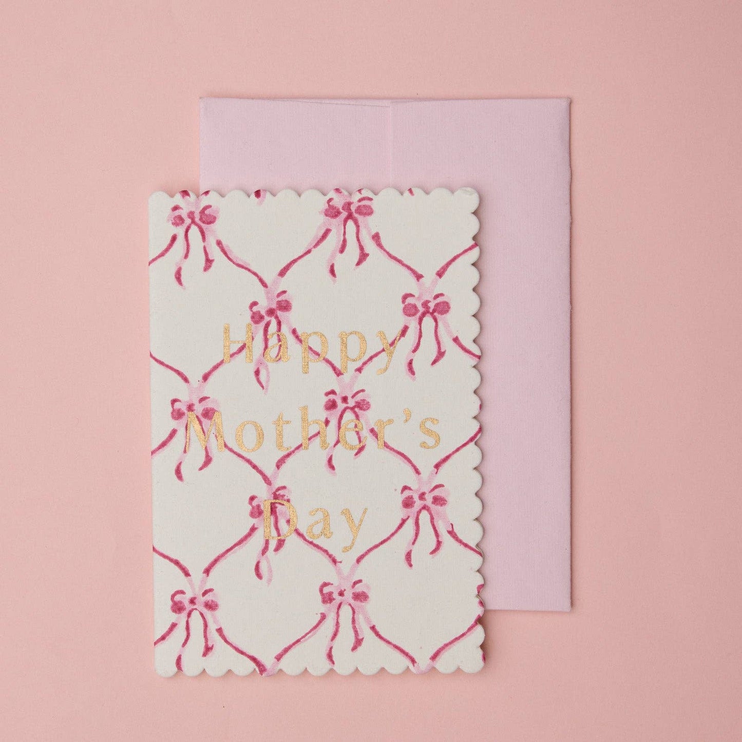 Hand Block Printed Greeting Card - Mother's Day Pink Bows
