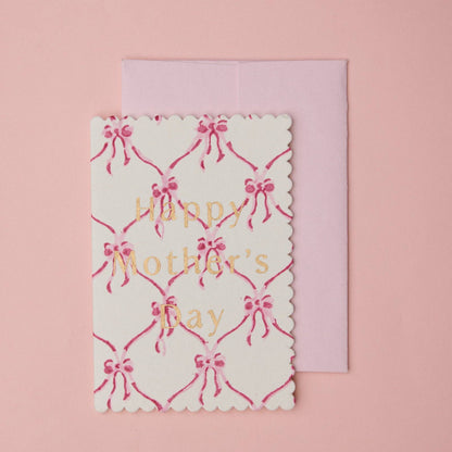 Hand Block Printed Greeting Card - Mother's Day Pink Bows
