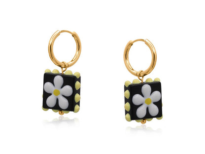 SANTA FE SQUARE FLORAL CHARM  EARRINGS