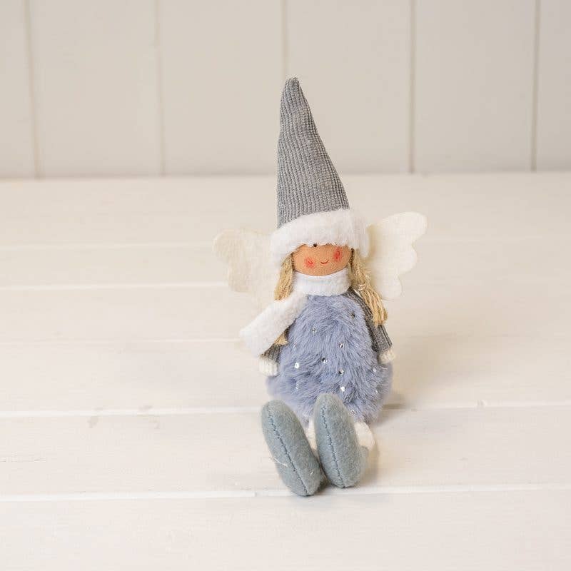 Grey Christmas Fairy in Furry Dress