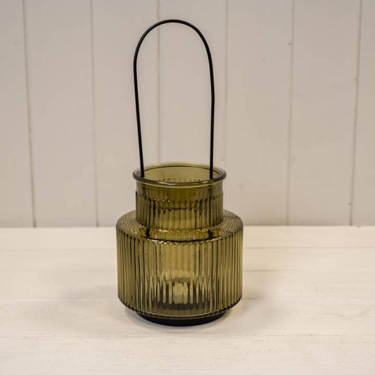 Olive Green Large Candle Holder with Handle
