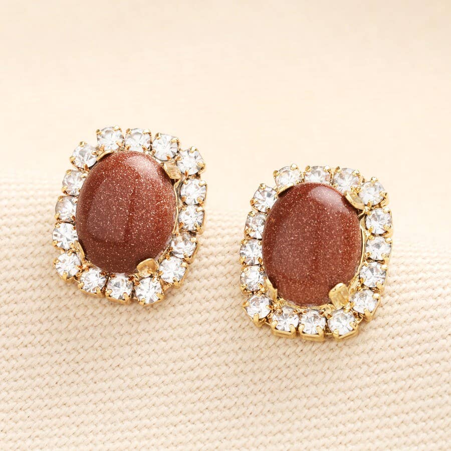 Brown & Crystal Statement Stud Earrings