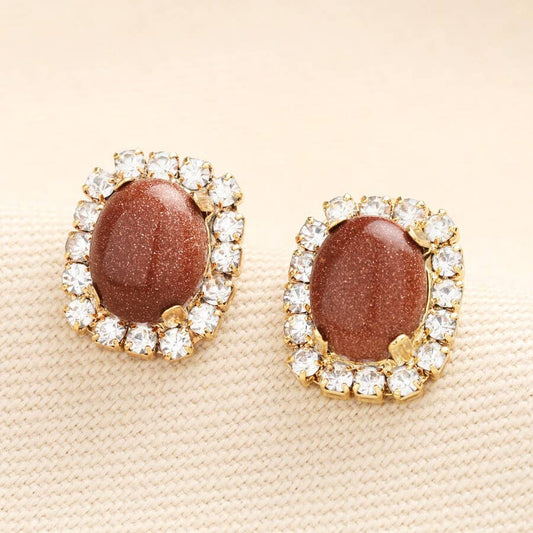 Brown & Crystal Statement Stud Earrings