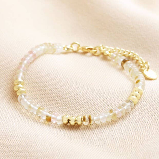Mixed Rondelle Stone Beaded Bracelet in Gold