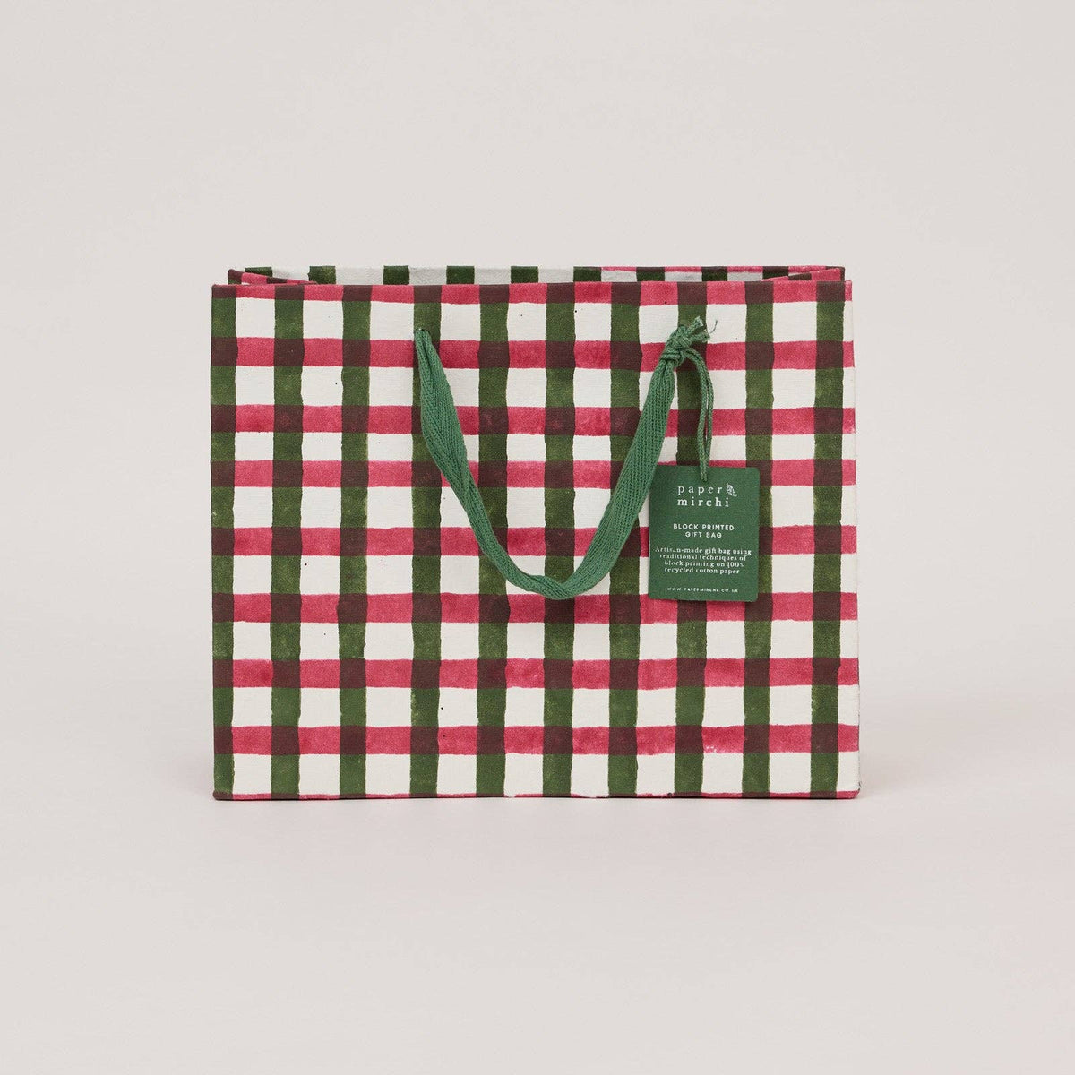 Block Printed Gift Bags (Medium) - Holly Green