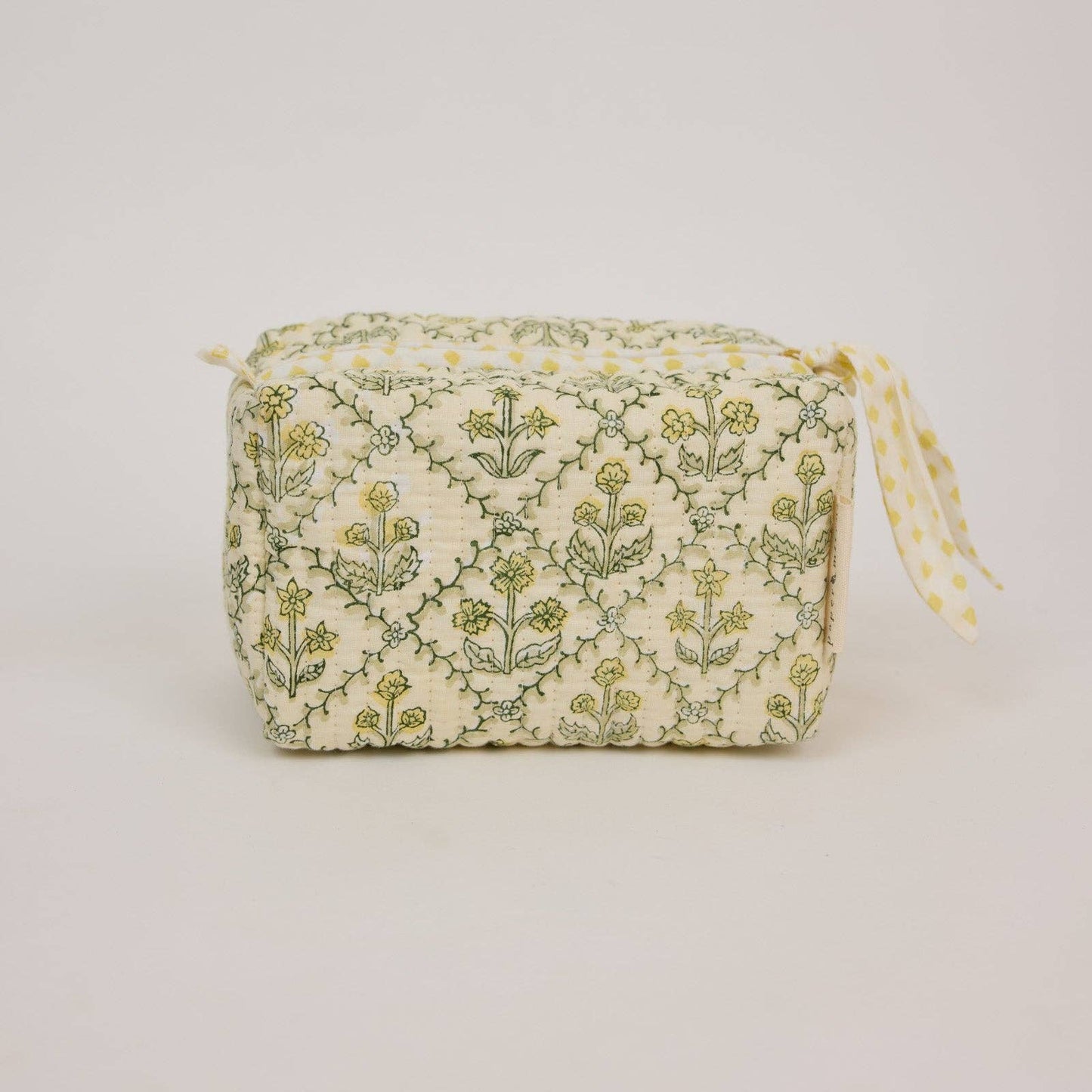 Organic Cotton Toiletry Bag (Small)  - Floral Lattice Buttercream