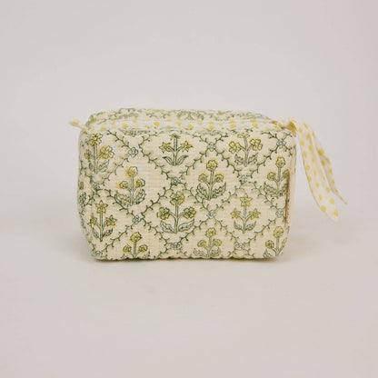 Organic Cotton Toiletry Bag (Small)  - Floral Lattice Buttercream