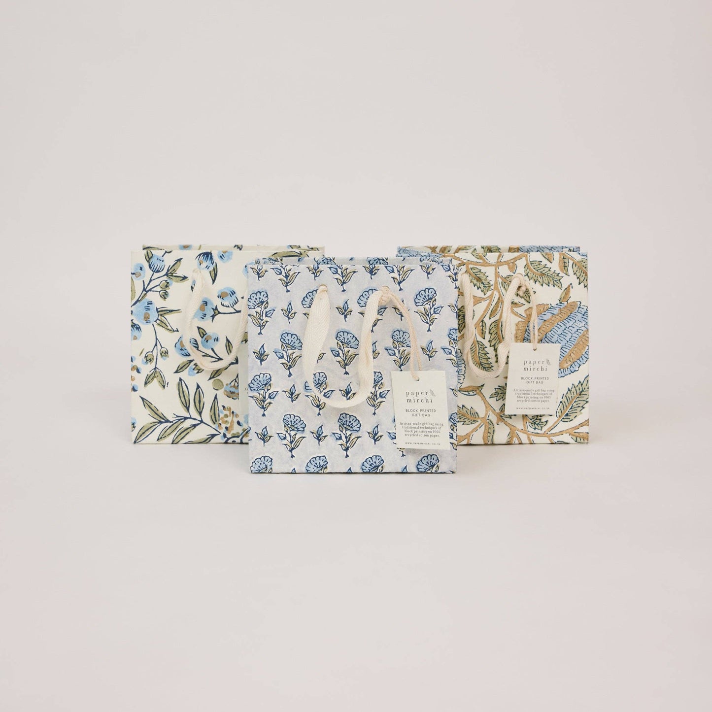 Hand Block Printed Gift Bags (Small) - Blue Stone Refresh