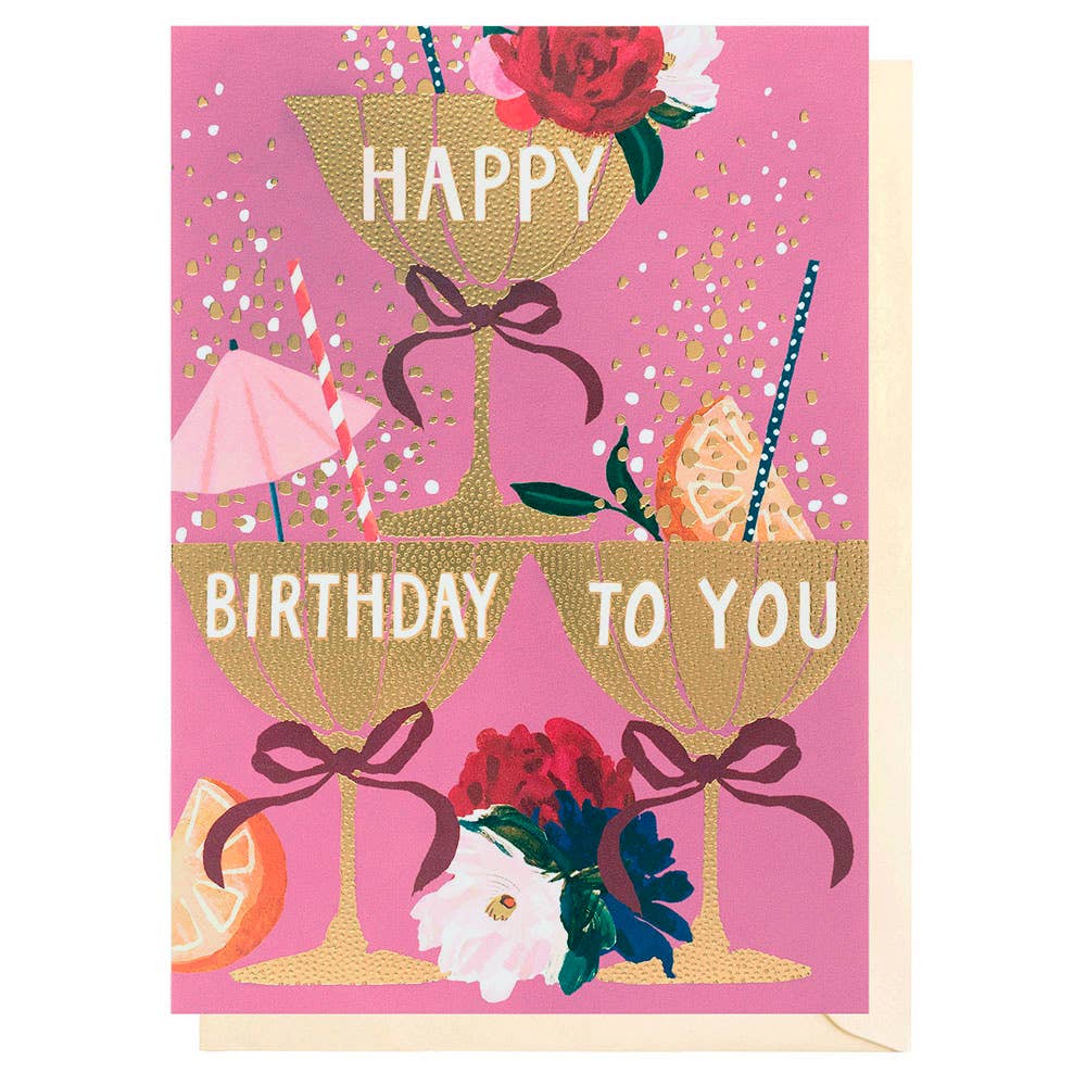 Happy Birthday Golden Cocktails | Female Birthday Card