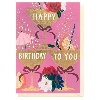 Happy Birthday Golden Cocktails | Female Birthday Card