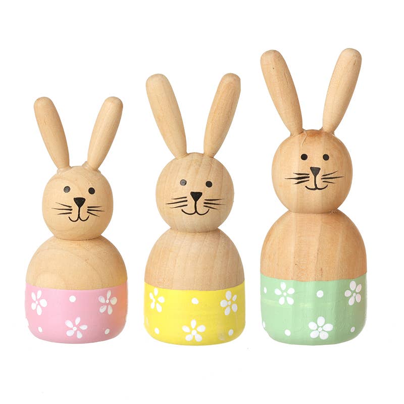 WOODEN BUNNY BRIGHT COLOURS FAMILY SET