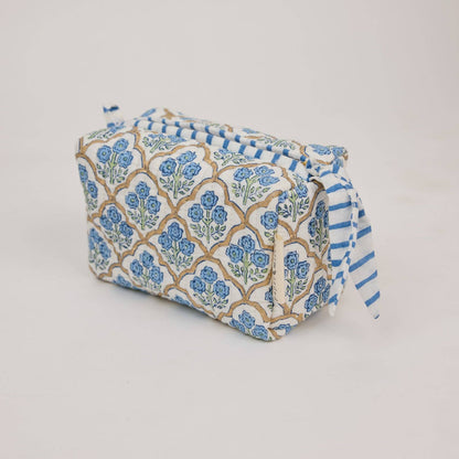 Organic Cotton Toiletry Bag (Small) - Trellis Indigo