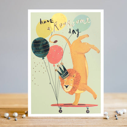 Skateboarding Lion | Male Birthday Card | Animal Cards