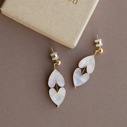 Queen of Hearts Drop Earrings in Marble White