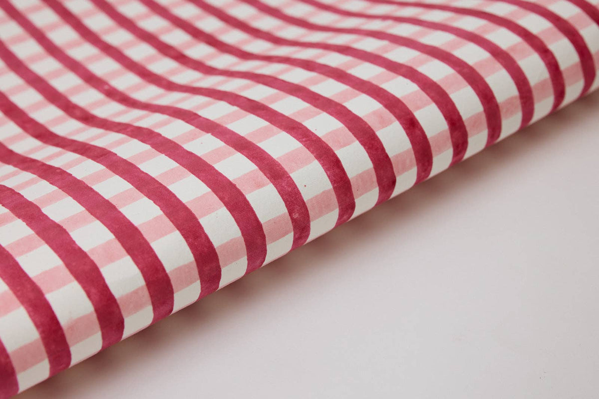 Block Printed Wrapping Paper Sheets - Gingham Christmas Pudding