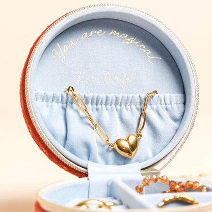 Rust Celestial Velvet Mini Round Travel Jewellery Case