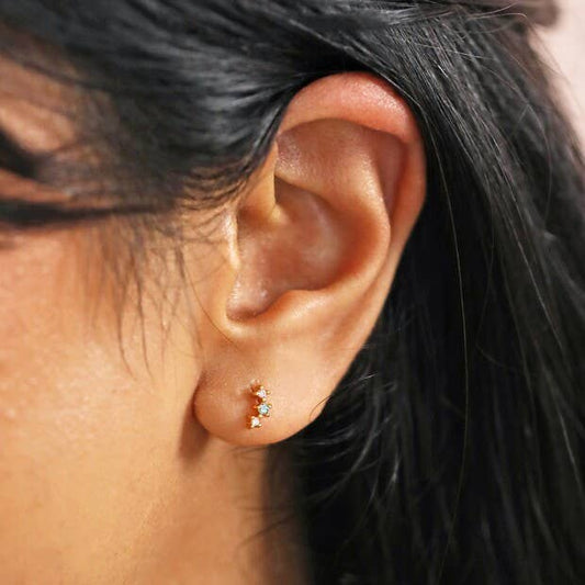 Gold Sterling Silver Triple Pastel Crystal Stud Earrings