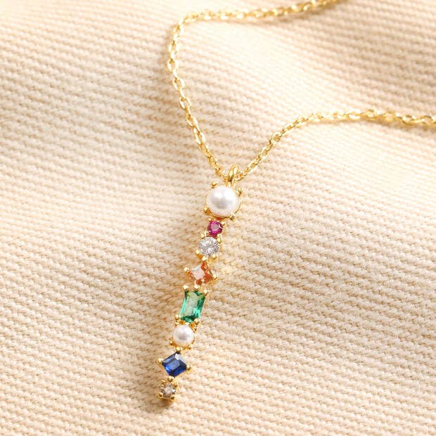 Crystal Vertical Pendant Necklace in Gold
