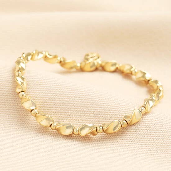 Stainless Twisted Bead Bracelet in Gold