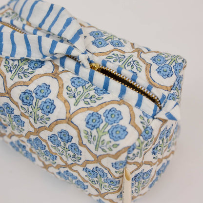 Organic Cotton Toiletry Bag (Small) - Trellis Indigo