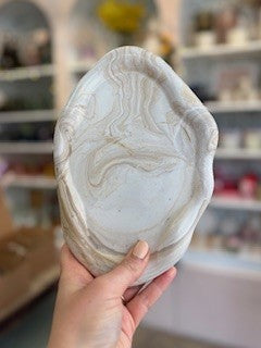 Handmade Oatmeal Marble Jesmonite Tray - Oval