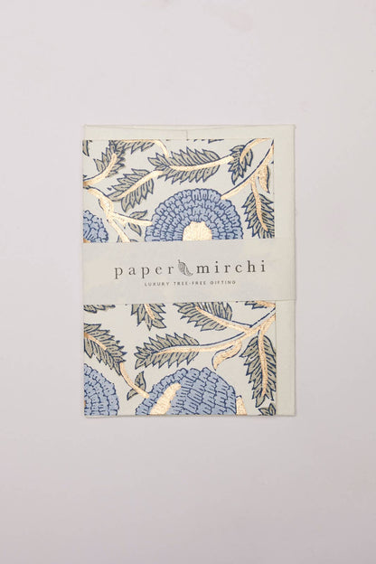 Hand Block Printed Greeting Card - Marigold Glitz Blue Stone