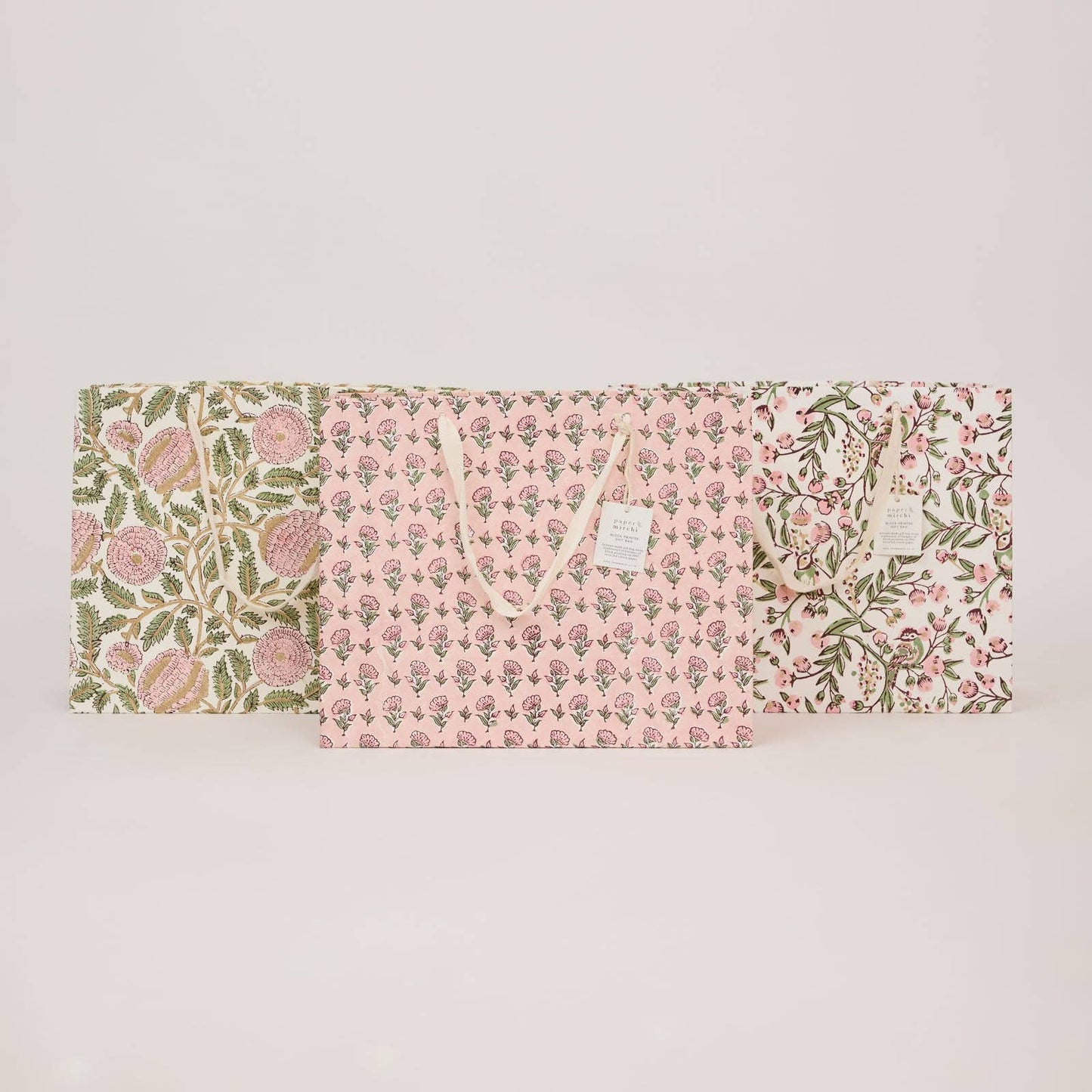 Hand Block Printed Gift Bags (Large) - Blush Refresh