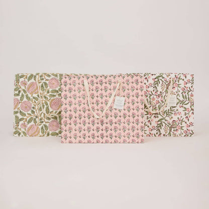 Hand Block Printed Gift Bags (Large) - Blush Refresh