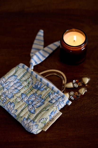Organic Cotton Zipped Pouch Set 2pk - Floral Indigo