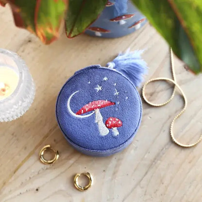 Moonrise Mini Round Velvet Travel Jewellery Case in Blue
