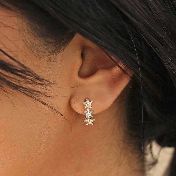 Crystal Triple Star Huggie Earrings