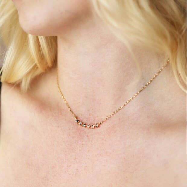 Ombre Crystal Star Bar Necklace in Gold