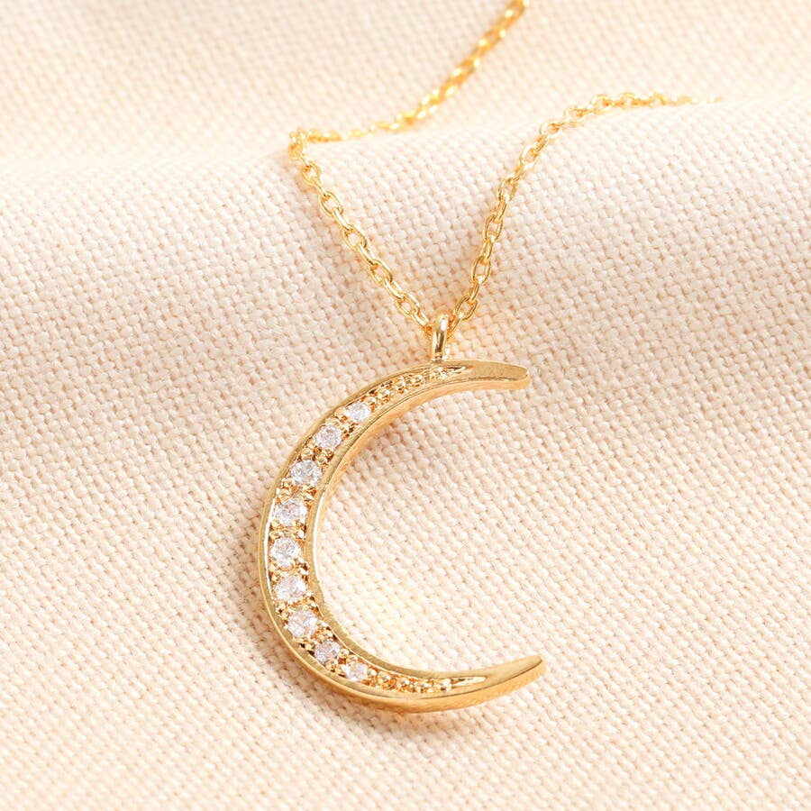 Crystal Moon Pendant Necklace in Gold