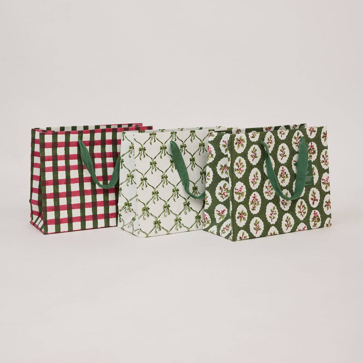 Block Printed Gift Bags (Medium) - Holly Green
