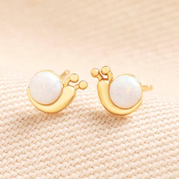 Opal Snail Stud Earrings in Gold