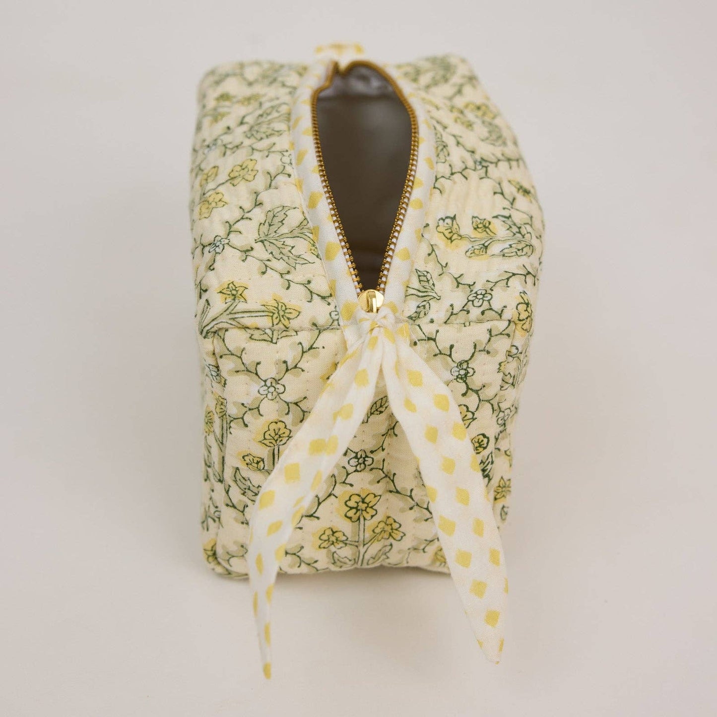 Organic Cotton Toiletry Bag (Small)  - Floral Lattice Buttercream