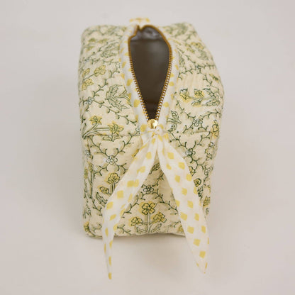 Organic Cotton Toiletry Bag (Small)  - Floral Lattice Buttercream