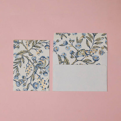 Hand Block Printed Greeting Card - GC Song Birds Blue Stone