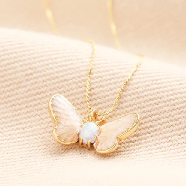 Opal Butterfly necklace in Gold